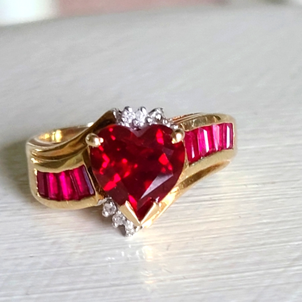 10K yellow gold lb created ruby ring